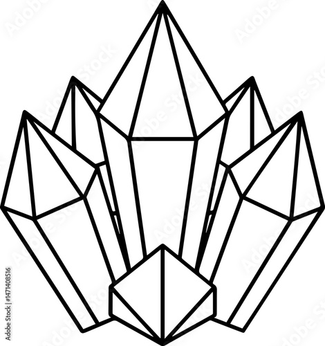 chakra crystals outline vector illustration, line art