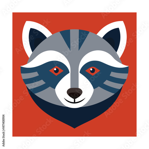 Cute cartoon raccoon face portrait with geometric and modern flat design style