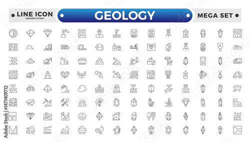 Geology minimal outline web icon set. Editable stroke outline icon.
