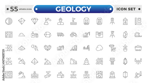 Geology minimal outline web icon set. Editable stroke outline icon.
