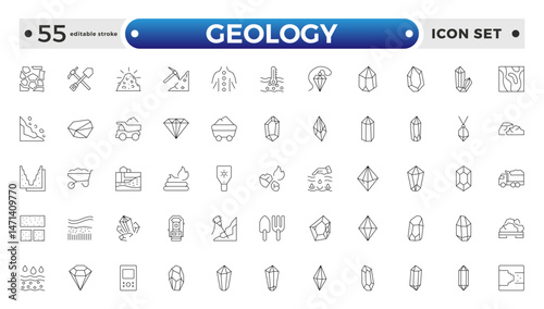 Geology minimal outline web icon set. Editable stroke outline icon.
