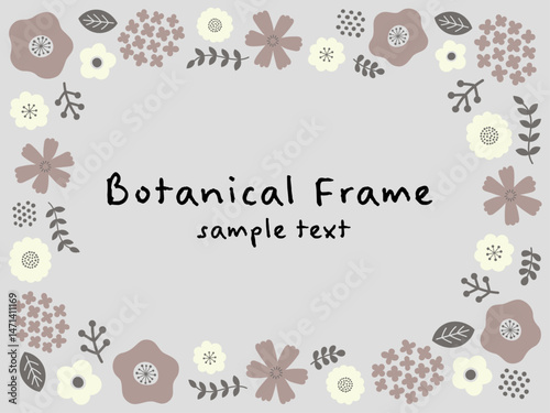Muted Botanical Frame with Hand-drawn Flowers