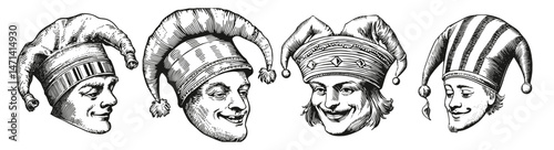 Vintage Illustrations of Various Traditional Hats and Headgear, Logo Design, Hand drawing Engraving, Vector Illustration Isolated Object