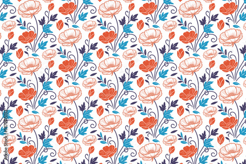 seamless sketch floral textile fabric, modern cotton flower print design, one line trendy wrapping paper, hand drawn nature inspired pillow cover, stylish outline pattern art, fashion textile repeat
