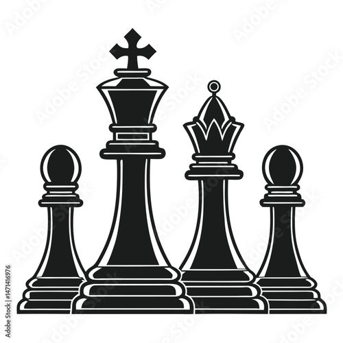 Black Chess Pieces King Queen and Pawns Strategy Game