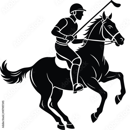 Silhouette of Polo Player on Horse in Action
