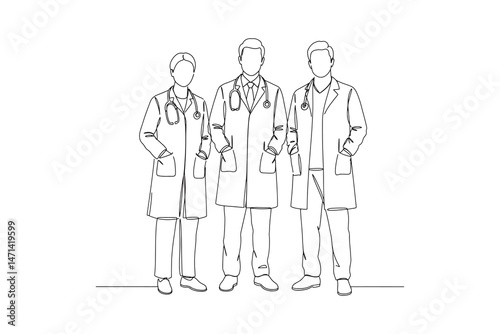 Continuous Line Drawing of Medical Professionals – Doctors in Lab Coats with Stethoscopes