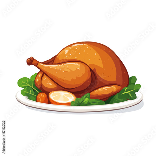 My Simple flat 2D illustration of a roasted turkey isolated on a transparent background, vector, flat design, animation design, simple flat 2D icon, clipart