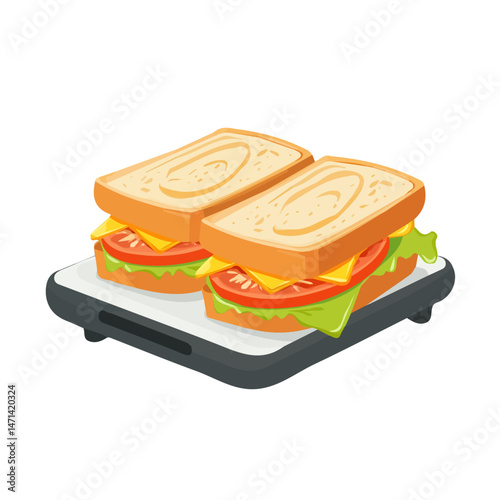 My Simple flat 2D illustration of a sandwich maker isolated on a transparent background, vector, flat design, animation design, simple flat 2D icon, clipart