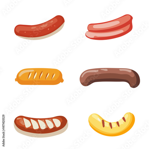 My Simple flat 2D illustration of a sausage set isolated on a transparent background, vector, flat design, animation design, simple flat 2D icon, clipart