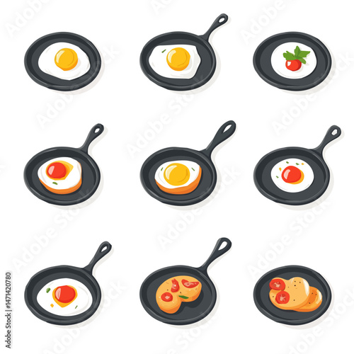 My Simple flat 2D illustration of a shakshuka set collection isolated on a transparent background, vector, flat design, animation design, simple flat 2D icon, clipart