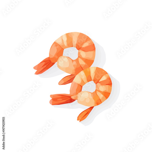 My Simple flat 2D illustration of a shrimp isolated on a transparent background, vector, flat design, animation design, simple flat 2D icon, clipart