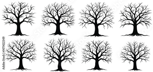 A black and white silhouette of dead tree vector, bare tree silhouette