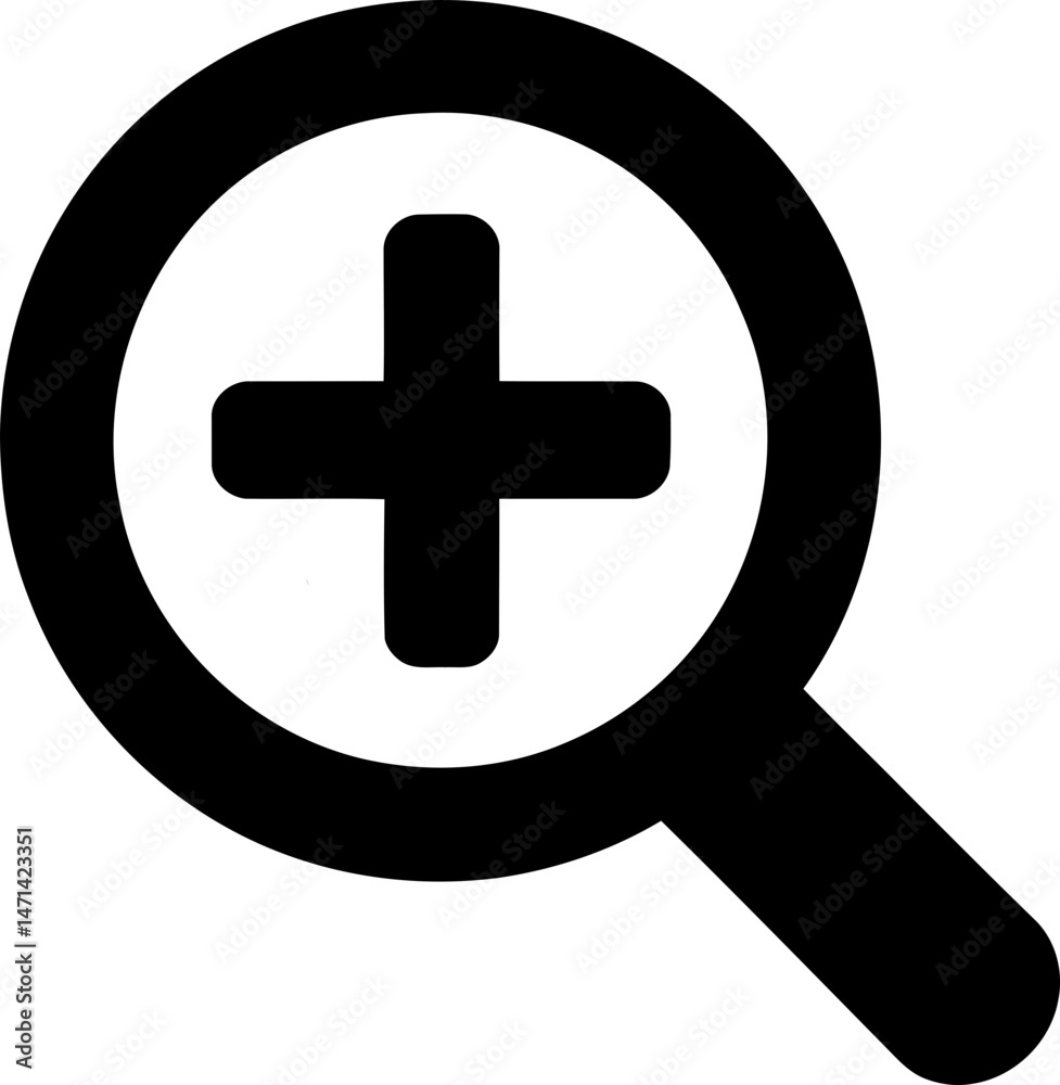 Solid Zoom In Icon: Black Magnifying Glass with Bold Plus Solid Zoom In Icon: Black Magnifying Glass with Bold Plus