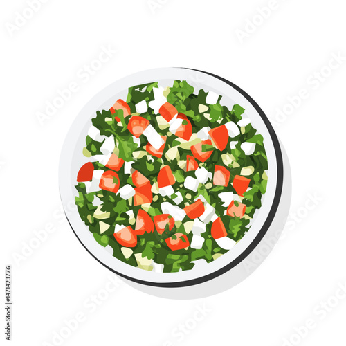 My Simple flat 2D illustration of tabbouleh salad isolated on a transparent background, vector, flat design, animation design, simple flat 2D icon, clipart