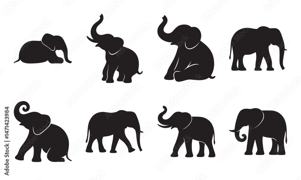 Obraz premium elephant silhouette vector animal set collection