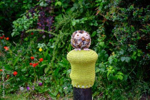 knitted owl bollard topper in Titchfield Hampshire England