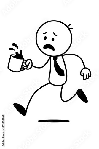Rushing office worker spilling coffee