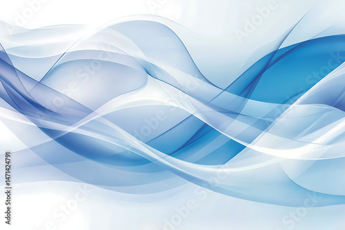 Abstract blue wave design with flowing smooth lines on a white background