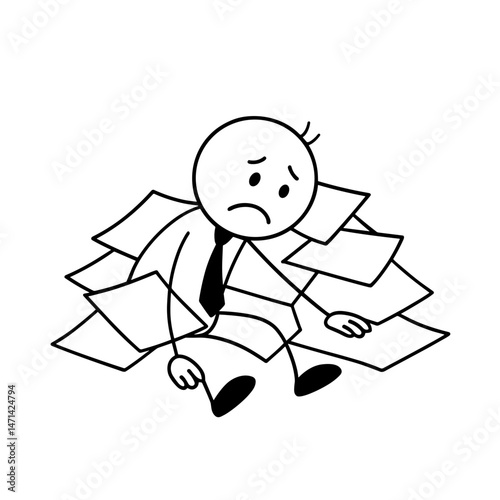 Overwhelmed worker buried in paperwork