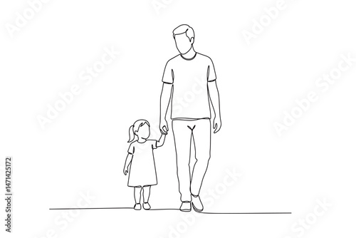 One continuous line drawing of  Father and Daughter Walking Together