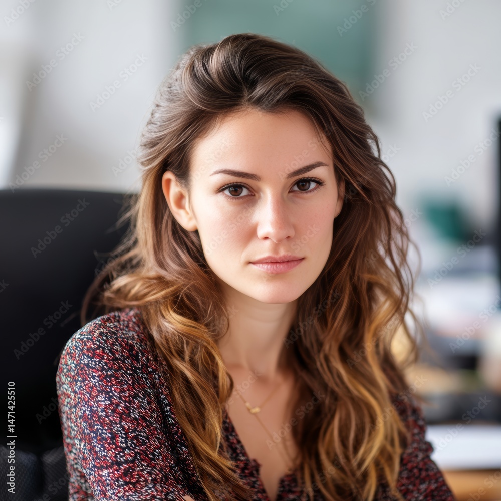 Fototapeta premium A woman sitting at a desk in an office