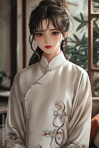 A Delicate Beauty Timelessly Graces Elegance and Serenity Embracing Classic Eastern Aesthetics and the Whispering Secrets of Ancient Heritage and Traditions Embodied