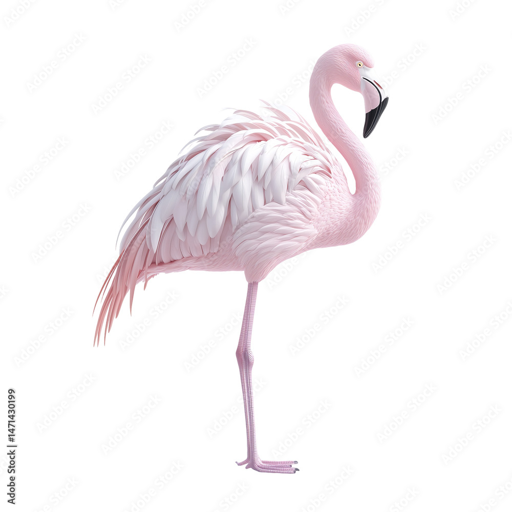 Obraz premium Beautiful flamingo standing on one leg wildlife bird animal pink feathers art isolated on transparent background