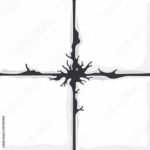 Black mildew on white floor tiles, contrasting decay and cleanliness