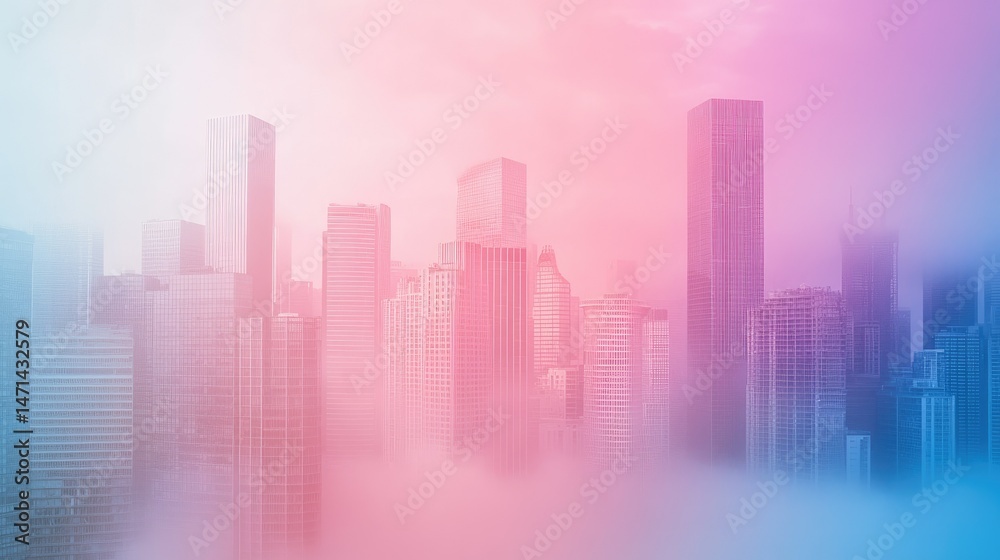 Fototapeta premium Cityscape with Haze and Vibrant Gradient