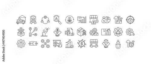 30 business integration icons illustrate important concepts in sleek designs. Ideal for presentations, infographics, business websites, and marketing materials.