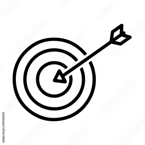 Business Goals Outline Icon – Target with Arrow and Briefcase – Flat Black Symbol for Career Objective, Planning, and Achievement On Transparent Background