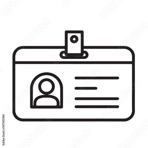 Employee ID Badge Outline Icon – Identification Card with Photo – Flat Black Office Symbol for HR, Workplace Access, and Business Staff