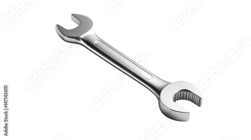 Simple Wrench on a Clean Background: A close-up shot of a gleaming wrench, its metallic surface catching the light against a clean, uncluttered background. Representing tools and hardware