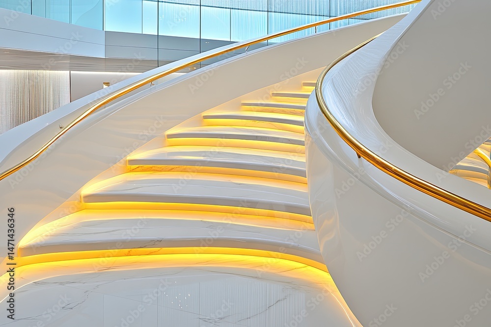 Fototapeta premium Modern spiral staircase with soft lighting