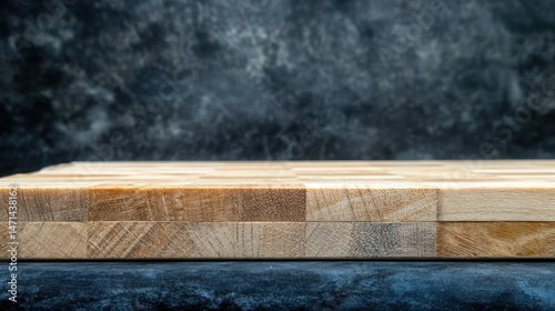 Product display wooden board against dark backdrop studio shot close up eye level for food photography or product presentation