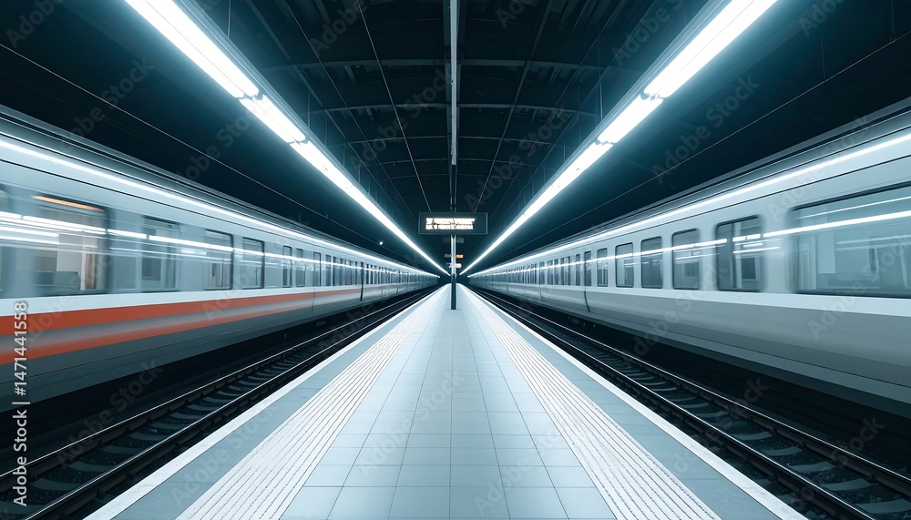 Modern Train Station Platform with Bright Lighting Modern Train Station Platform with Bright Lighting