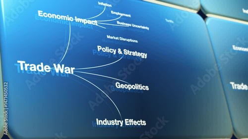 Trade War And Tariffs Concept Diagram Animation. Futuristic Search Engine Results.