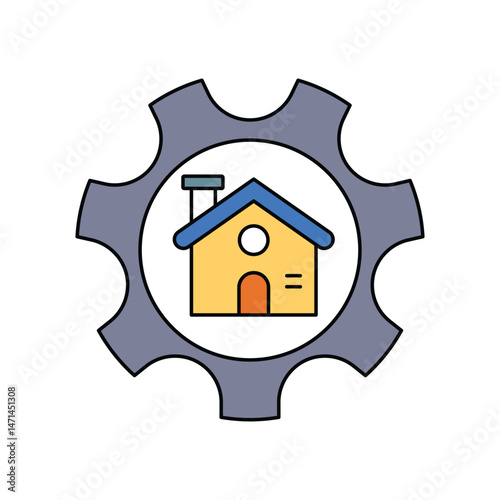 cog lineal color line icon with white background vector stock illustration