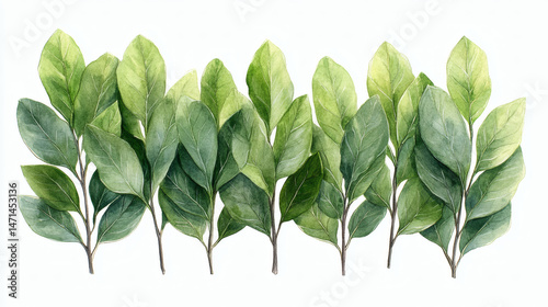 Watercolor green leaves arrangement