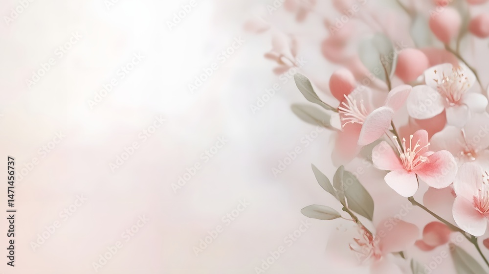 Obraz premium Soft floral background, delicate pastel blooms on a soft surface, perfect for romance-themed designs or elegant presentations.