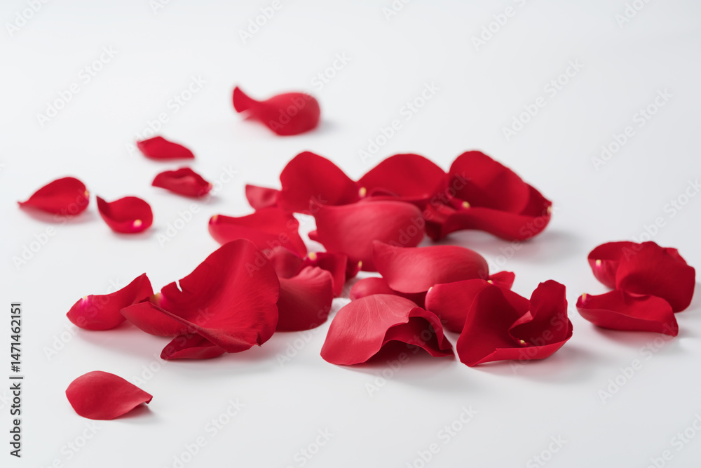 Fototapeta premium Red rose petals on white background