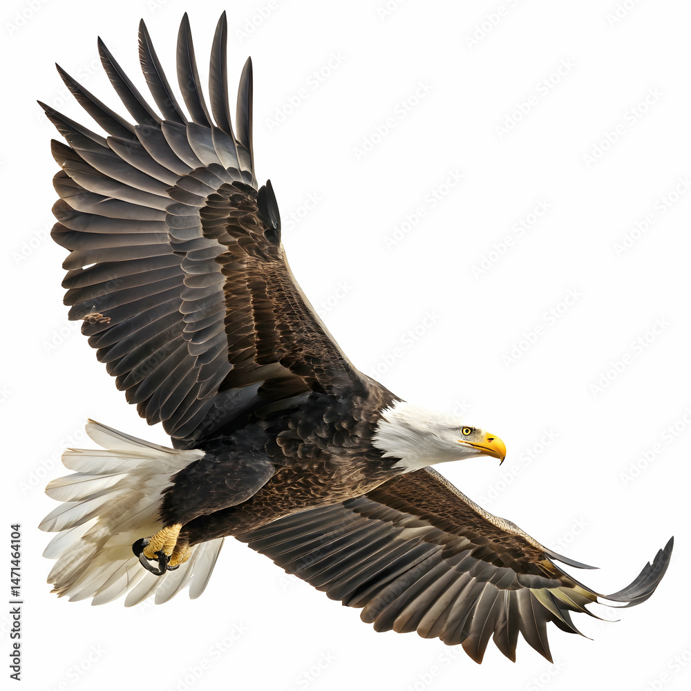 Obraz premium dynamic bald eagle swoop with detailed feather texture and spread claws on white background