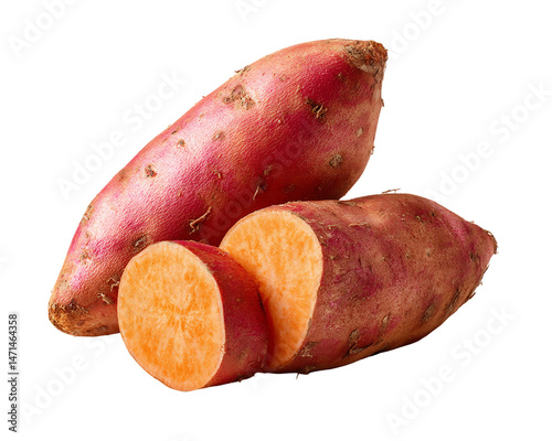 Two Sliced Sweet Potatoes on Transparent Background, PNG