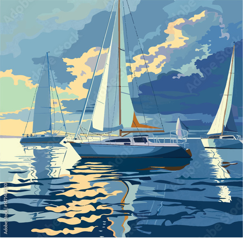 travel, illustration, nautical, boat, vector, vacation, sea, ocean, drawing, yacht, summer, sailboat, wave, marine, holiday, sail, water, landscape, seascape, design, yachting, tourism, ship, nature, 