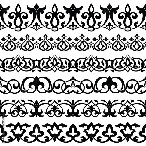 Ethnic background on the theme of Uzbek national ornament, Islamic pattern, seamless border set, vector design