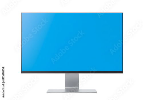 Modern Computer Monitor Blue Screen Stock Photo isolated on transparent background