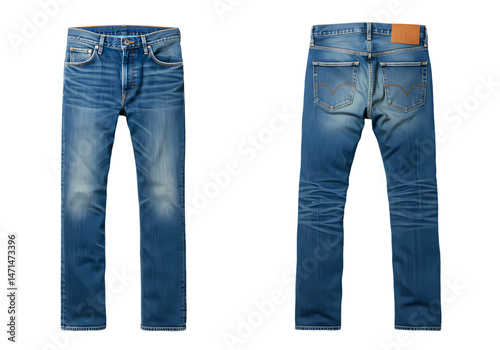 Mens Blue Jeans Fashion Denim Pants isolated on transparent background