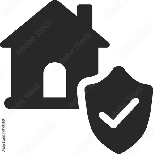 House with shield and check mark for property protection, solid icon vector.