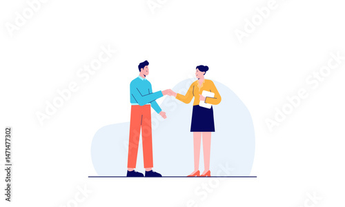 flat illustration of man and woman handing over keys